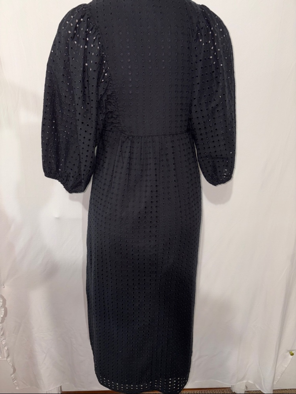 NWT A New Day  Black Eyelet V-Neck Puff Sleeve Midi Dress - Picture 5 of 12
